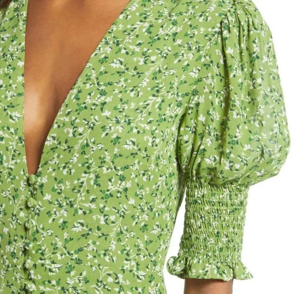 Reformation Green Floral Mini Dress - Picture 4 of 11